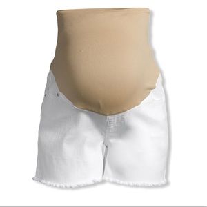 White Maternity Full Panel Cutoff Denim Mini Short